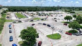 Drivers in line for coronavirus tests at Orange County Convention Center. Photo: Florida Association of Public Information Officers. 
