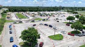 Drivers in line for coronavirus tests at Orange County Convention Center. Photo: Florida Association of Public Information Officers. 