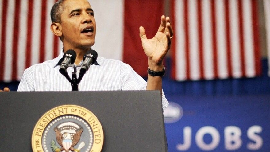 <p> President Obama speaks at a YMCA in Jamestown, N.C., on Tuesday, during a three-day bus tour to promote his American Jobs Act. During the trip, he has drawn sharp lines between his jobs plan and the competing Republican plan. </p>