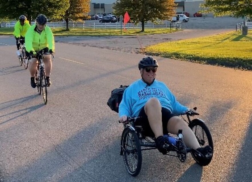 Riders leave the MSU Pavilion Wednesday bound for Mackinaw City.