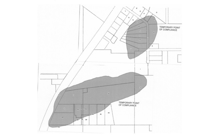 The location of properties that were notified in 2012 that groundwater contamination was found due to the spread of volatile organic compounds from the Douglas Warehouse onto their property. (Photo courtesy of the Florida Department of Environmental Protection)