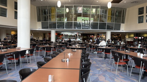 The Snyder dining hall empty as students did not make their way onto campus this morning.