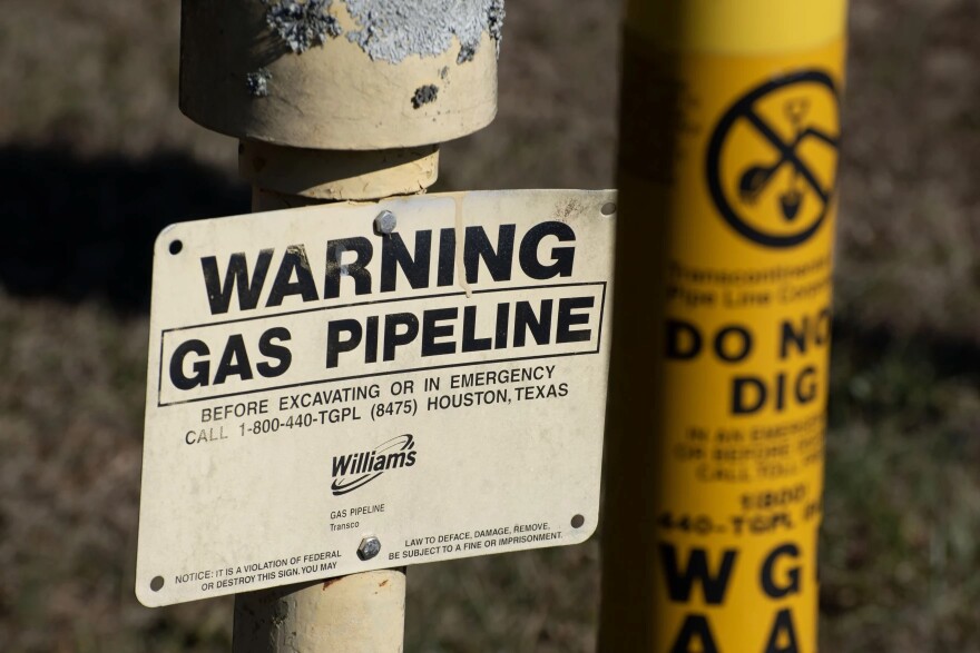 A gas pipeline warning sign