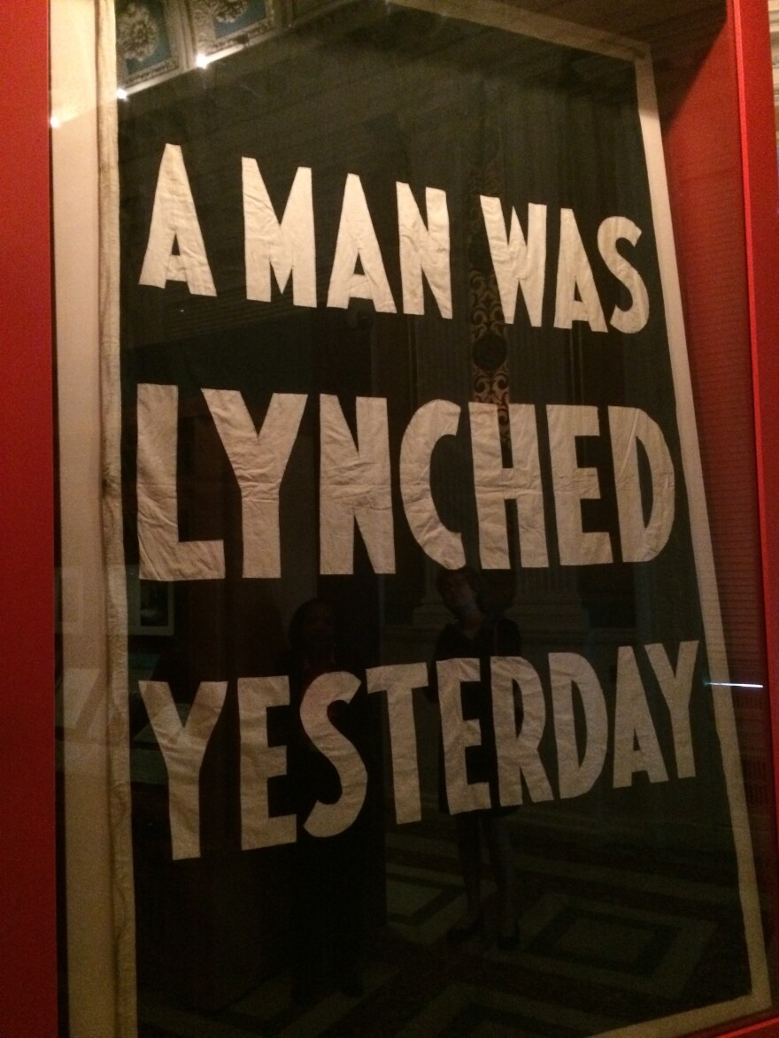 This sign, which the NAACP used to hang outside its headquarters every time a person was lynched in the United States, is part of a Library of Congress exhibit documenting the civil rights movement.