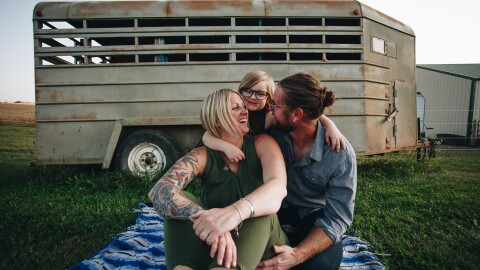 Happy caucasian family in a rural setting