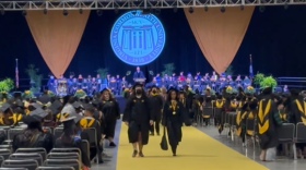 Students walk out to protest Governor Glenn Youngkin during his VCU 2024 commencement speech.