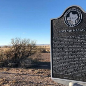 A historical marker commemorates the Porvenir massacre of 1918, where the Texas Rangers killed 15 men and boys in the Texas border town located in Presidio County.