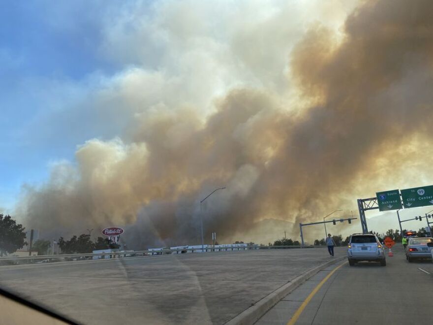 Smoke plume from the Almeda Drive Fire on Sept. 8.