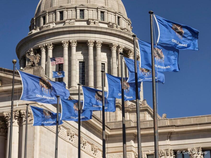 The cluster of 14 Oklahoma flags at the state Capitol.