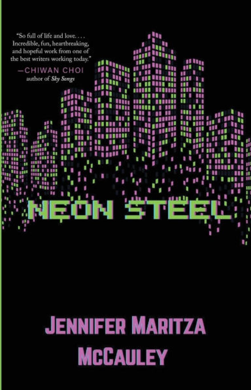 The cover of Neon Steel, a collection of interconnected short stories about a young Black female nerd growing up in Pittsburgh in the late 1990s and early 2000s.