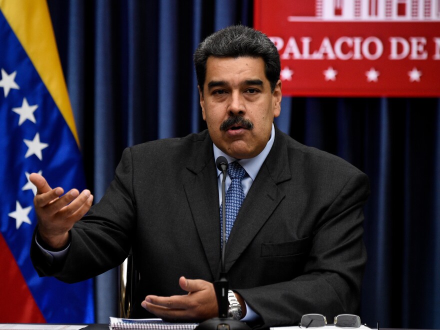 Venezuelan President Nicolás Maduro addresses journalists at the Miraflores presidential palace in Caracas in September 2018.