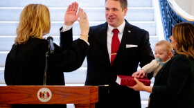Andrew Bailey, newly appointed Missouri Attorney General, is sworn in by Judge Kelly Broniec, of the Missouri Court of Appeals’ Eastern District, on Tuesday, Jan. 3, 2023, at the Missouri Supreme Court in Jefferson City.