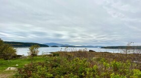 Acadia National Park visible in the distance from Gouldsboro, Maine.