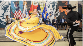 This is a photo of dancers at the 2024 kickoff event at Lansing City Hall for National Hispanic Heritage Month.