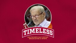 Timeless: Don Fischer's Half-Century Broadcasting IU Sports - logo on red background