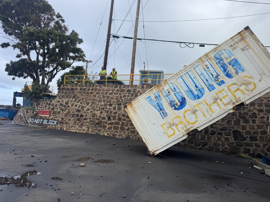 Hurricane Lowell caused significant infrastructure damage to Lānaʻi's harbor and carried away shipping containers, leaving some displaced on land and others across the harbor.
