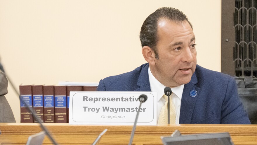 Bunker Hill Republican Rep. Troy Waymaster, who chairs the House Appropriations Committee, is pressing House and Senate members to closely examine expenditures by state universities in the Kansas Board of Regents system for possible wasteful spending. In this image from 2024, Waymaster speaks during an appropriations committee meeting in Topeka.