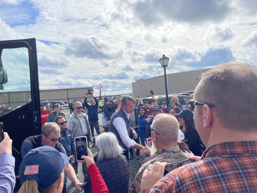 Glenn Youngkin greets supports on the campaign trail in Fredericksburg on October 30, 2021.