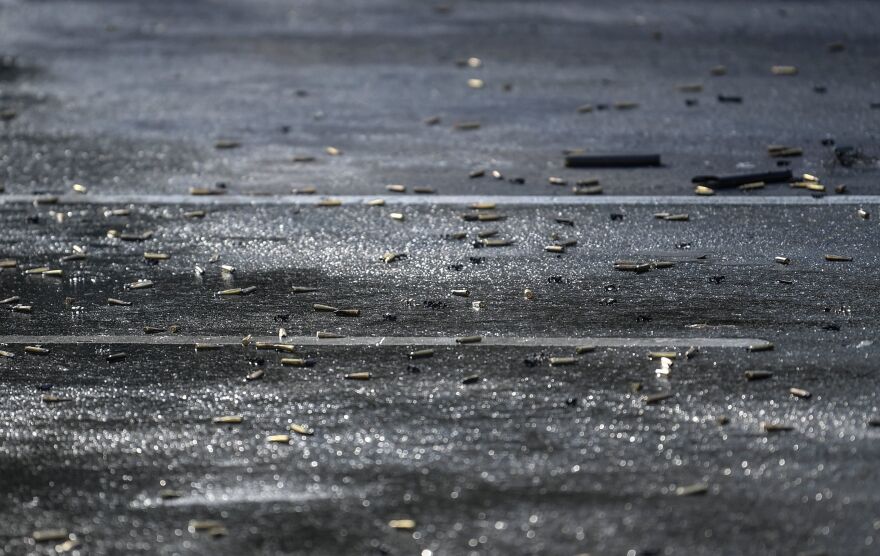 Bullet cases are seen on the ground at a crime scene after Mexico City's Public Security Secretary Omar García Harfuch was wounded in an attack, in Mexico City, on June 26, 2020.