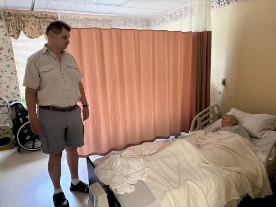 An 86-year-old Ukrainian woman in a room at Pleasant View Center in Concord who stands to lose Medicaid coverage 