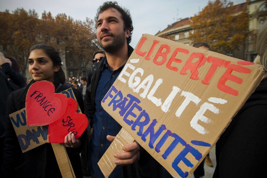 People take part in an anti-terrorism protest in Zagreb, Croatia.