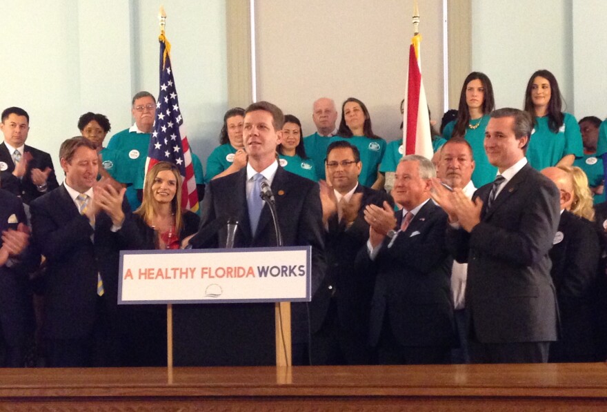 Senate President Andy Gardiner during a press conference pushing the Senate's "FHIX" proposal--a privatized version of Medicaid expansion. 