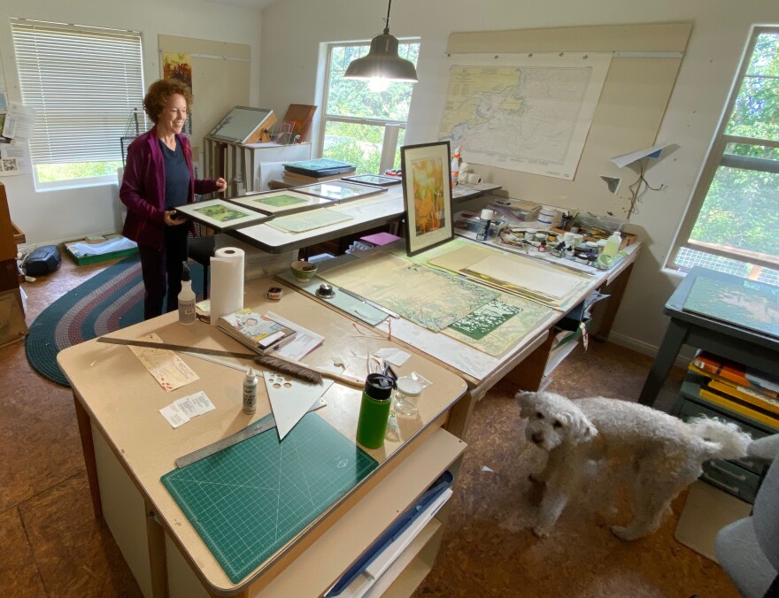 Tallmadge Doyle and her studio companion Georgie
