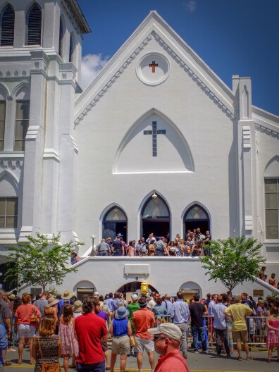 The scene outside Emanuel A.M.E. Church on Sunday, June 21, 2015