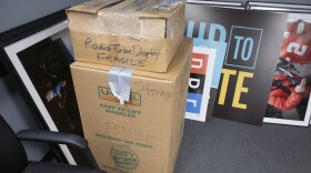 Boxes packing up KCUR's radio equipment as the station prepares to leave 4825 Troost Ave.