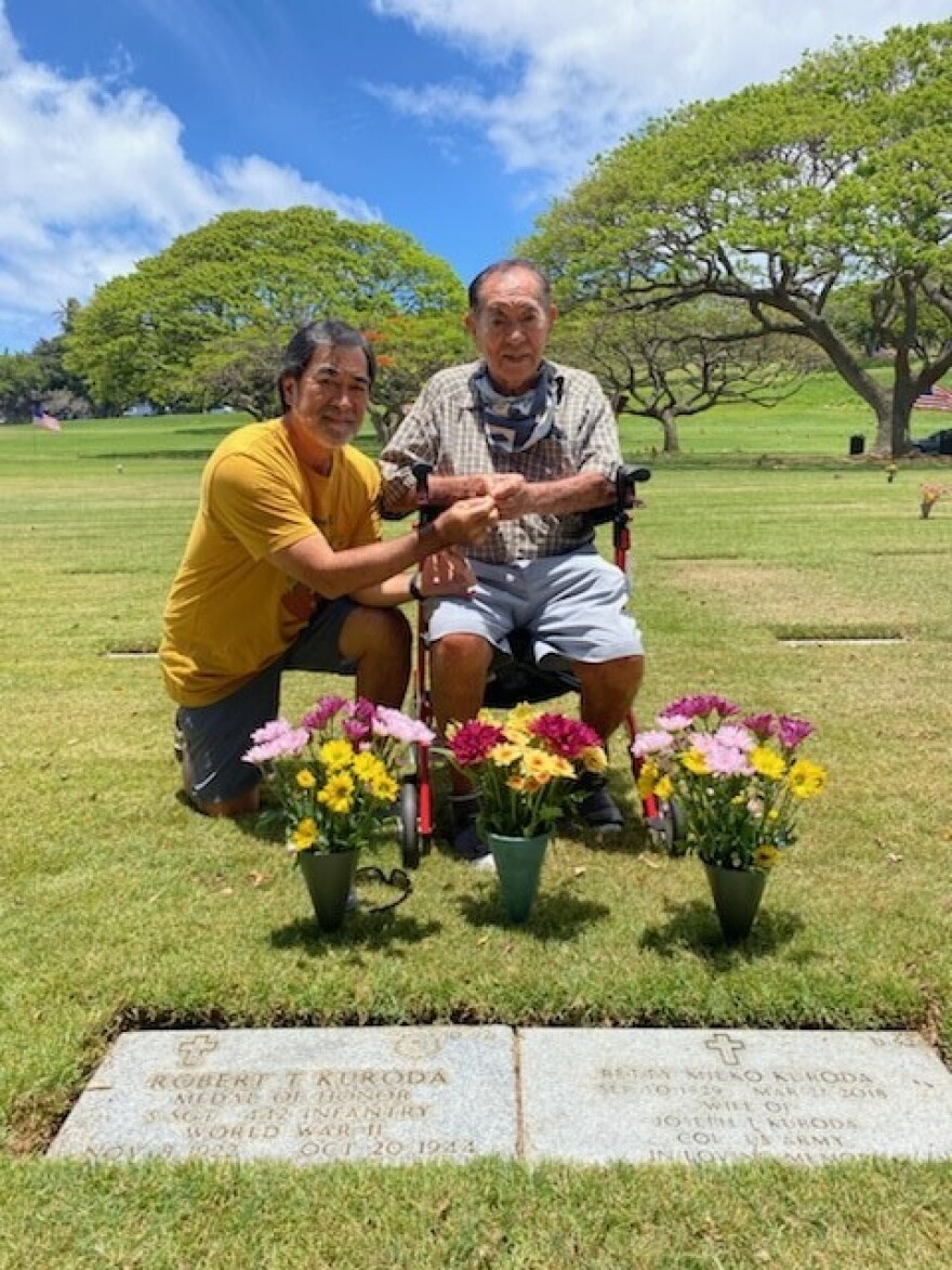 Kevin Kuroda and his father at the National Memorial Cemetery of the Pacific (Punchbowl).