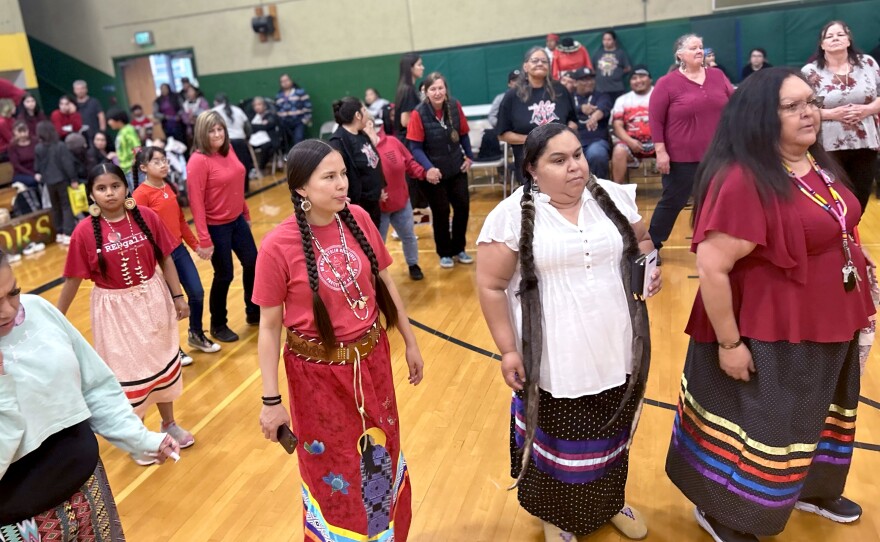 Participants gather for the Columbia River Inter-Tribal Fish Commission's Round Dance in honor of Missing and Murdered Indigenous People in May, 2023 in The Dalles. Because so many people attended the event, the Round Dance will take place in a larger venue for 2024. The event is meant to bring tribal communities and their allies together for healing, support and increased awareness about the ongoing crisis.