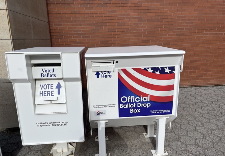 Ballot drop boxes at Washington State University in 2024.