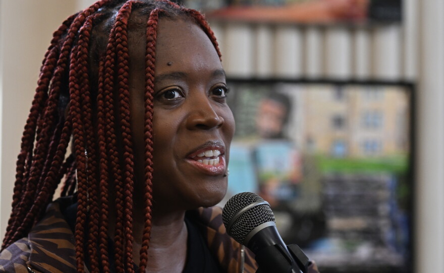 Amenah Brown reads a passage from a banned book.