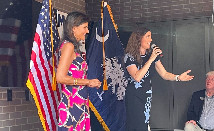 Former South Carolina Governor and USUN Ambassador Nikki Haley campaigns with 1st Congressional District Rep. Nancy Mace at Halls Chophouse in Summerville on June 12, 2022 just two days before primary day.