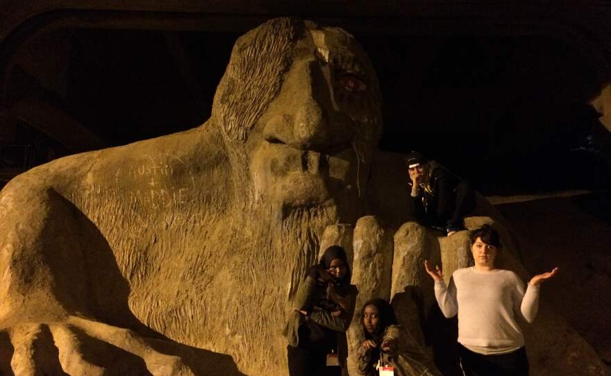 The RadioActive 'squad' at the Fremont Troll. Clockwise from top: Carlos Nieto, Kendra Hanna, Ardo Hersi and Iman Mohamed