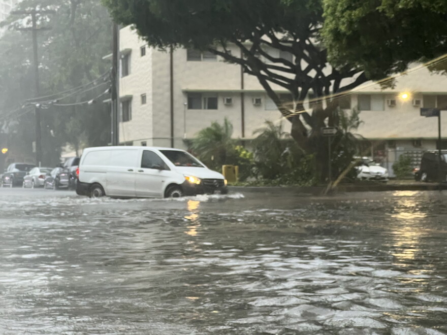 Flooding on Hobron Lane near Ala Moana Boulevard on Sunday, Aug. 16.