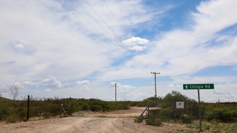 The entrance to Chispa Road in Jeff Davis County in June 2026.
