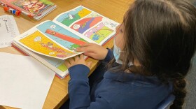 A student reading at Hickory Grove Elementary School.