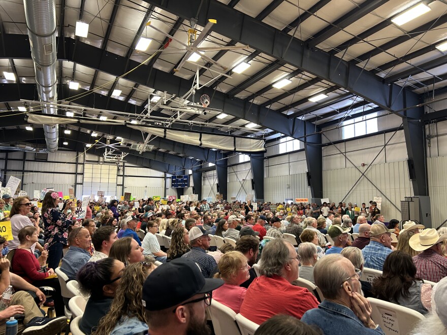 A large crowd of people sit and stand 