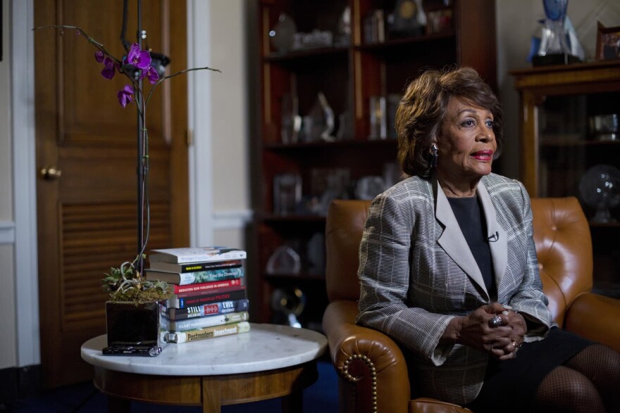 Rep. Maxine Waters, D-Calif. speaks during an interview with the Associated Press at her congressional office on Capitol Hill in Washington. (Pablo Martinez Monsivais/AP)