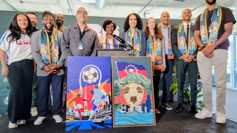 Local elected leaders wore the special scarves available just for the Juneteenth Match Day on Wednesday, June 17, 2026.