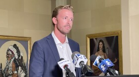 Oklahoma State Superintendent Ryan Walters speaks to reporters at the Oklahoma State Capitol on July 29.