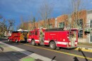 An ambulance and Eugene Springfield Fire Department engine respond to a call in downtown Eugene in December, 2024.