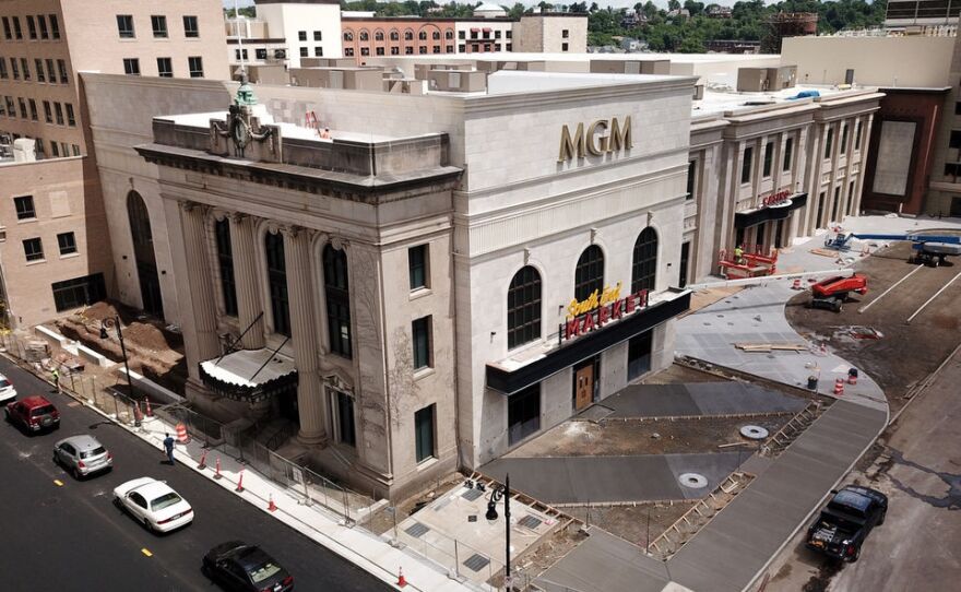 Construction underway on June 6, 2018, on the casino in Springfield, Massachusetts.