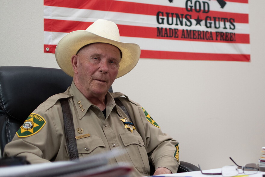 Klickitat County Sheriff Bob Songer talks in his office in Goldendale, Washi., on July 5, 2023. Songer is an advisory board member of the Constitutional Sheriffs and Peace Officers Association.