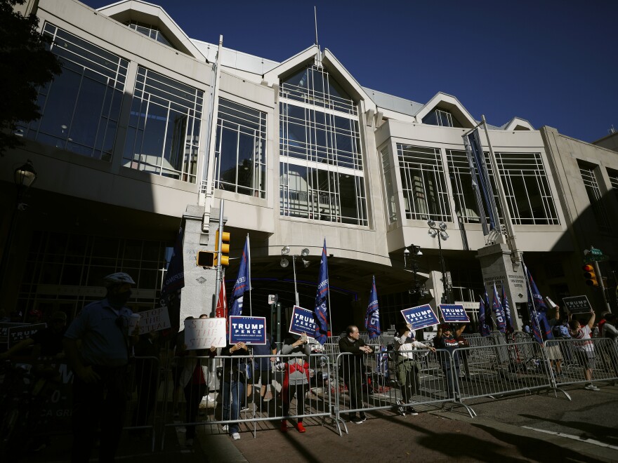 President Trump's supporters demonstrate Saturday outside the convention center in Philadelphia.