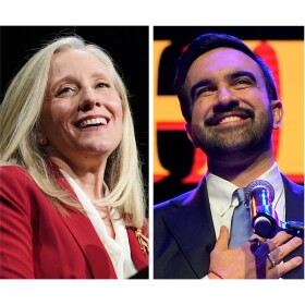 This combination of photos taken on Tuesday, Nov. 4, 2025, shows Abigail Spanberger in Richmond, Va., left, Zohran Mamdani in New York, center, and Mikie Sherrill in East Brunswick, N.J. (AP Photo/Stephanie Scarbrough, Yuki Iwamura and Matt Rourke)