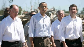 Tuscaloosa Mayor Walt Maddox (R) with President Obama and Governor Robert Bentley following the April 27, 2011 tornado that hit Tuscaloosa