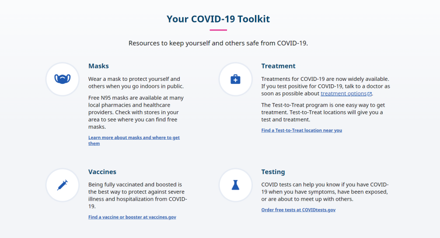 A screenshot of the "toolkit" available on the new COVID.gov website.