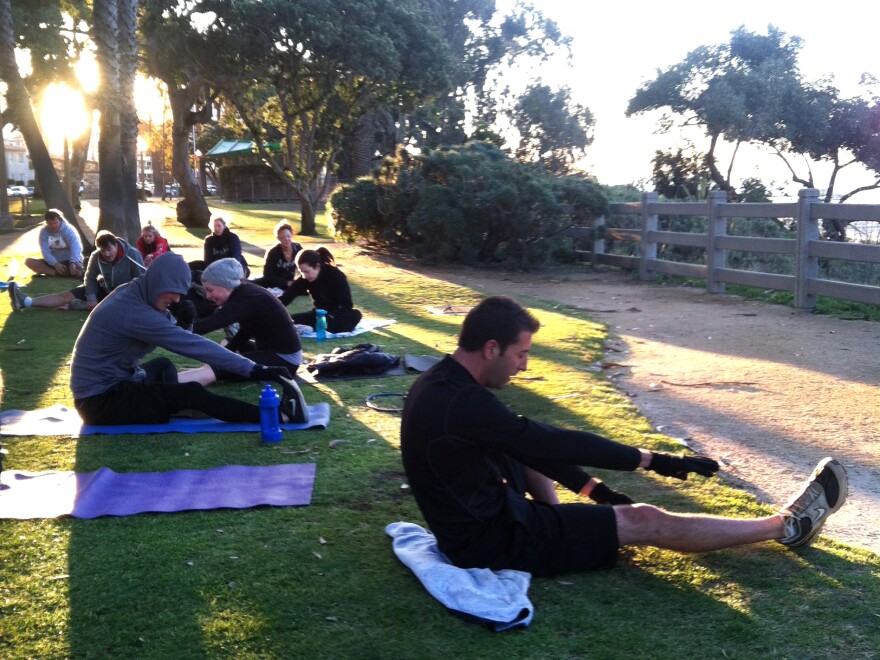 Boot camp participants at an early morning class in Palisades Park in Santa Monica, Calif.